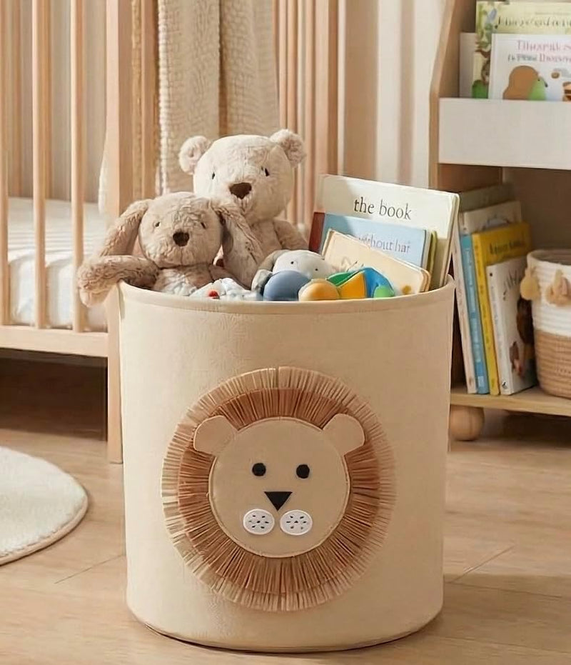 35L Large Capacity Felt Storage Basket, Laundry Basket, Cute Lion Design Laundry Hamper, Foldable Toy Storage Bin for Kids Room, Nursery, Closet, Durable Organizer for Clothes, Toys, Blankets