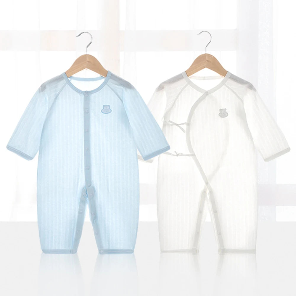 Baby Thin Summer Jumpsuit Clothes Short Sleeve Romper Boy Newborn Solid Girl Sleep Gown Infant Organic Cotton Rompers