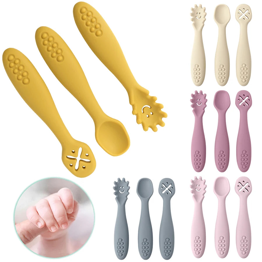 3PCS Baby Learning Spoons Utensils Set Newborn Feeding Spoon Set Toddler Scoop Weaning Cutlery Children‘S Tablewar