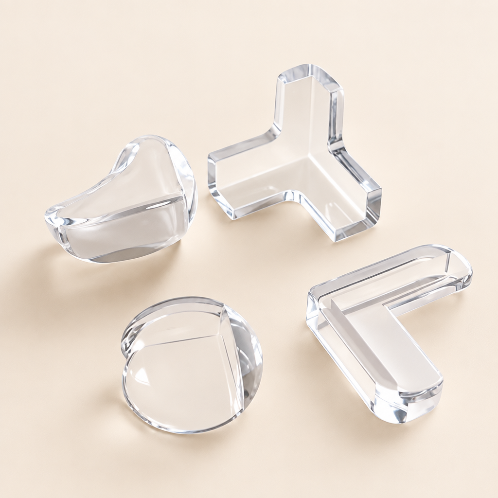 Clear soft silicone corner guards on a neutral background